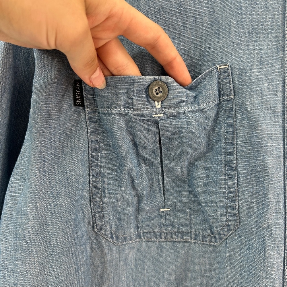 90s NY‎ & Co Denim Chambray Button Down Top Sz S Baggy - Picture 3 of 14
